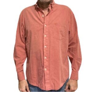 IZOD Button Down Long Sleeve Shirt Cotton Pink Coral Mens Large